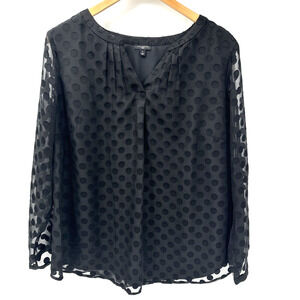 Talbots Blouse Womens X Clip Dot Black Long Sheer Sleeves Lined V-Neck Shirt